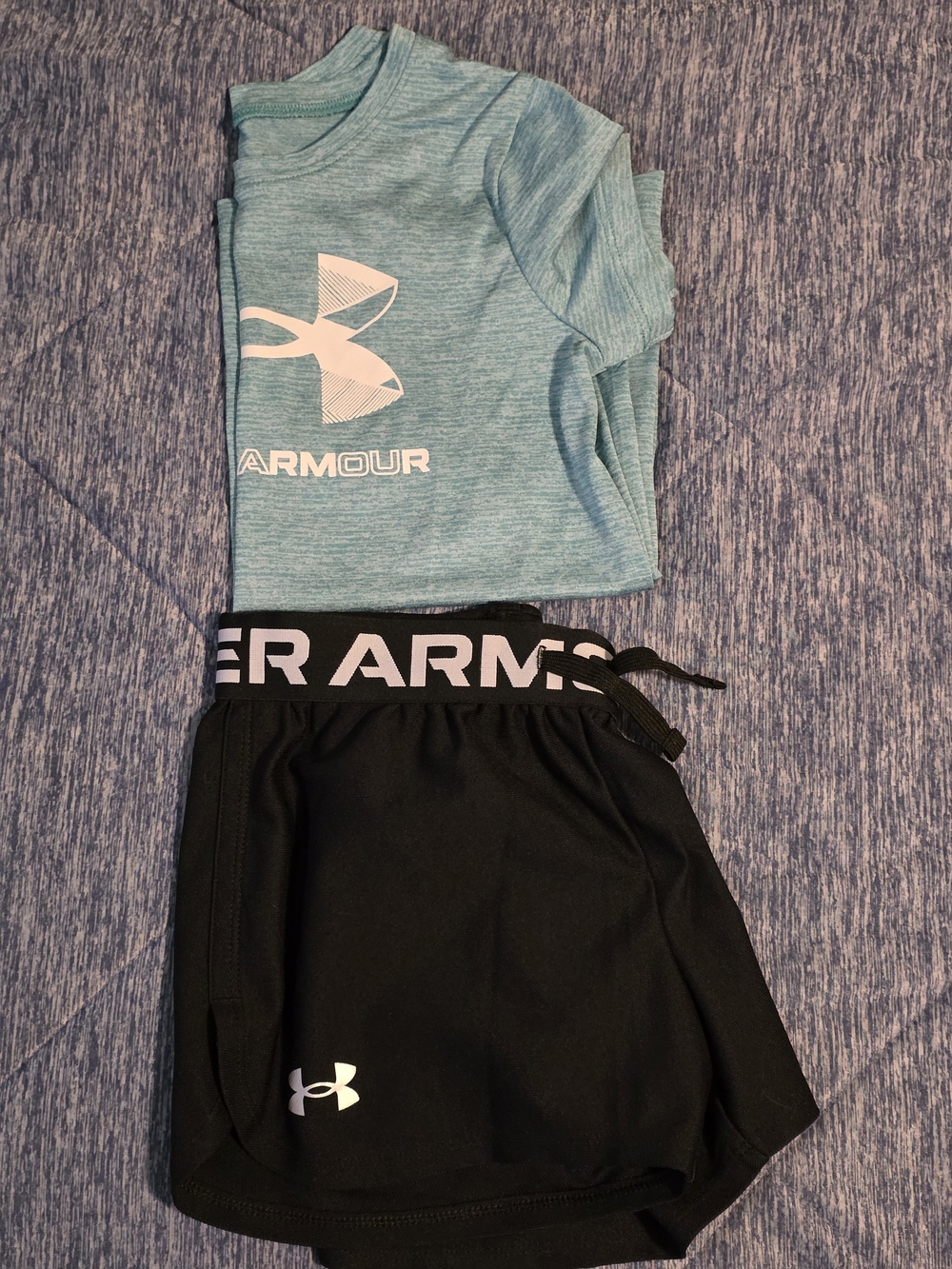 Under Armour Teal Heather Logo Tee with Black Logo Shorts